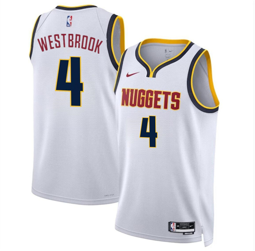 Men's White Denver Nuggets #4 Russell Westbrook 2024 Association Edition Stitched Basketball Jersey